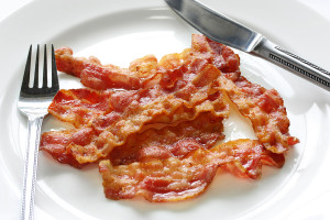 close up of fried crispy bacon